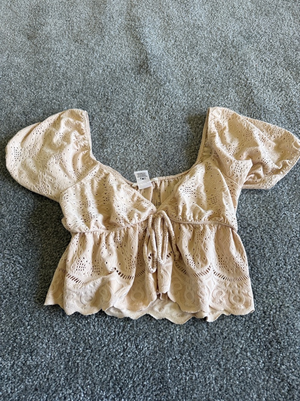 URBAN Romantics Beige Eyelet Tie-Front Crop Top